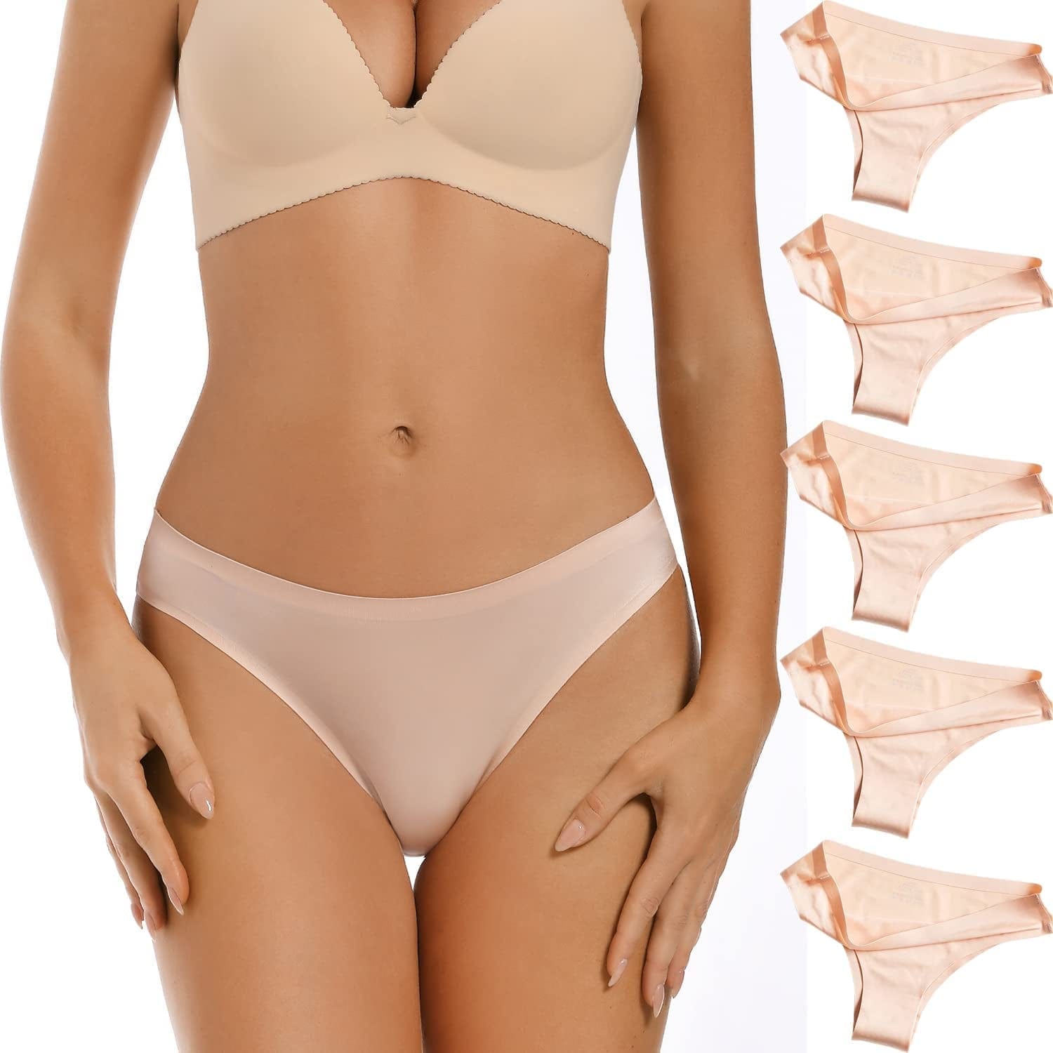 VISSAY Seamless Thongs for Women No Show Panties Underwear Womens Breathable Comfortable Ice Silk Half Back Coverage Panties 6 Orange / Small