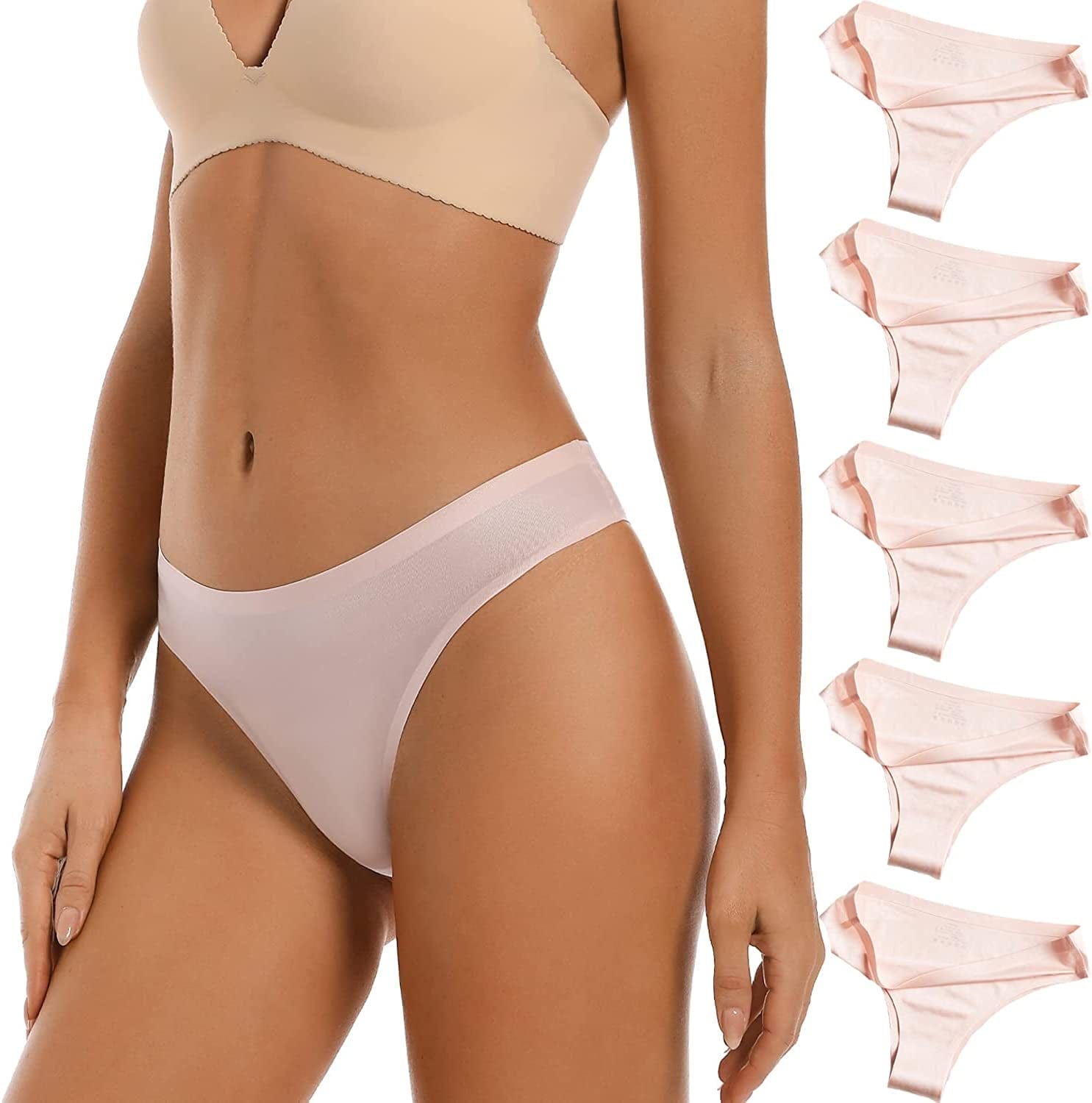 VISSAY Seamless Thongs for Women No Show Panties Underwear Womens Breathable Comfortable Ice Silk Half Back Coverage Panties 5 Pink / Small