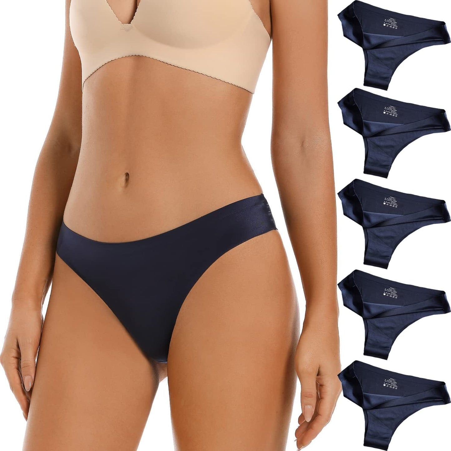 VISSAY Seamless Thongs for Women No Show Panties Underwear Womens Breathable Comfortable Ice Silk Half Back Coverage Panties 7 Blue / Small