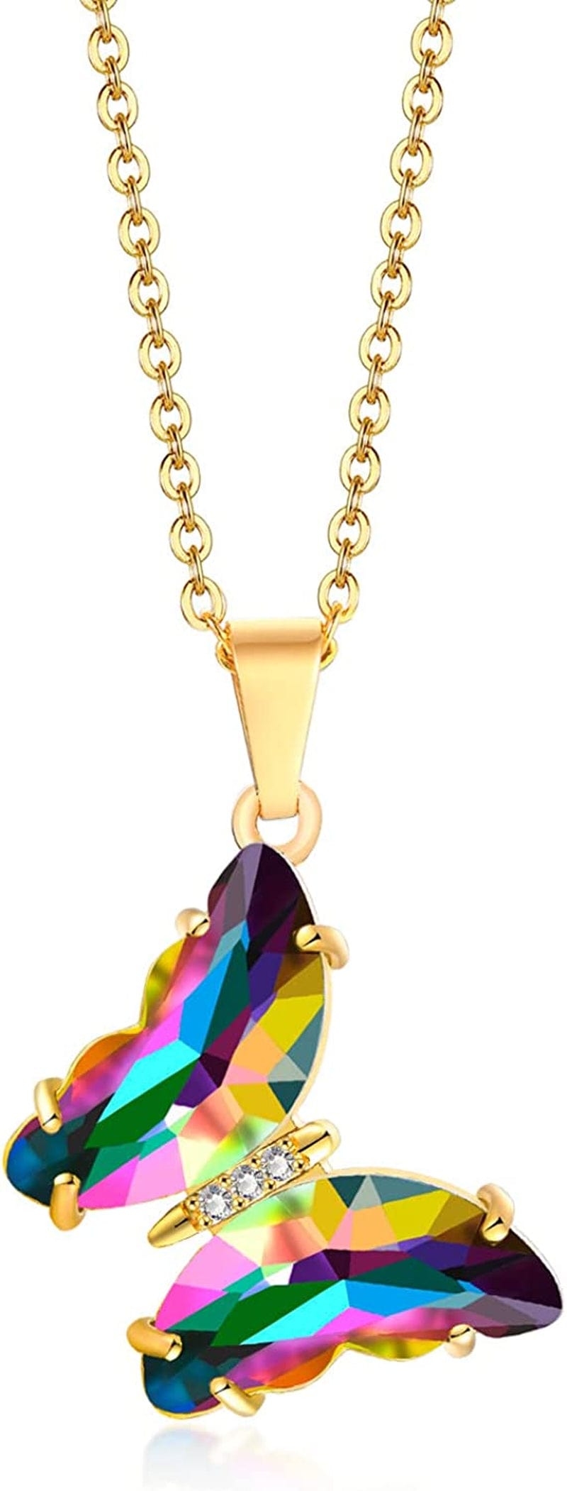 VNOX Womens Stainless Steel Cubic Zirconia Butterfly Matte Finish Adjustable Cuff Engagement Ring/Neckalce/Bracelet/Earrings,Jewelry Set 02 Necklace