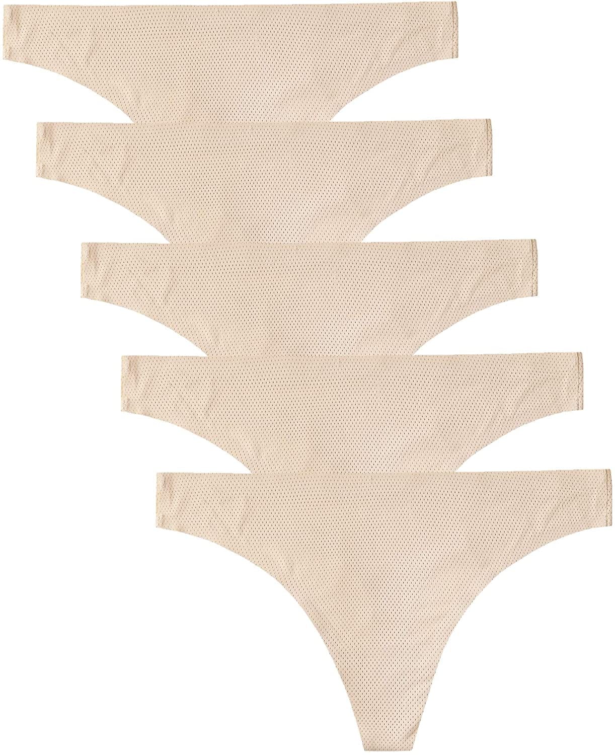 Voenxe Seamless Thongs for Women No Show Thong Underwear Women 5-10 Pack D-5 Pack Apricot / Small