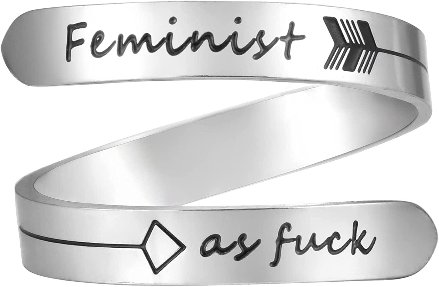 Vrycot Adjustable Inspirational Keep Going Ring Stainless Steel Adjustable Never Giver up Bands Cool Stacking Opening Gift for Women Statement feminist as fuxk