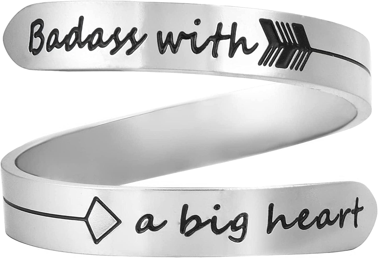 Vrycot Adjustable Inspirational Keep Going Ring Stainless Steel Adjustable Never Giver up Bands Cool Stacking Opening Gift for Women Statement Badass with a big heart