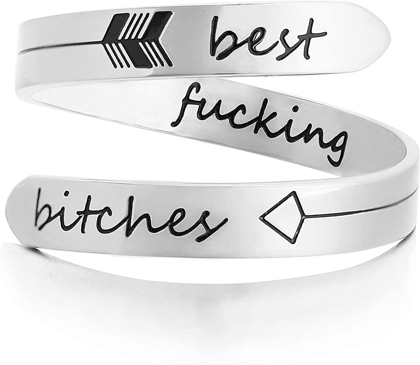 Vrycot Adjustable Inspirational Keep Going Ring Stainless Steel Adjustable Never Giver up Bands Cool Stacking Opening Gift for Women Statement best f bitches