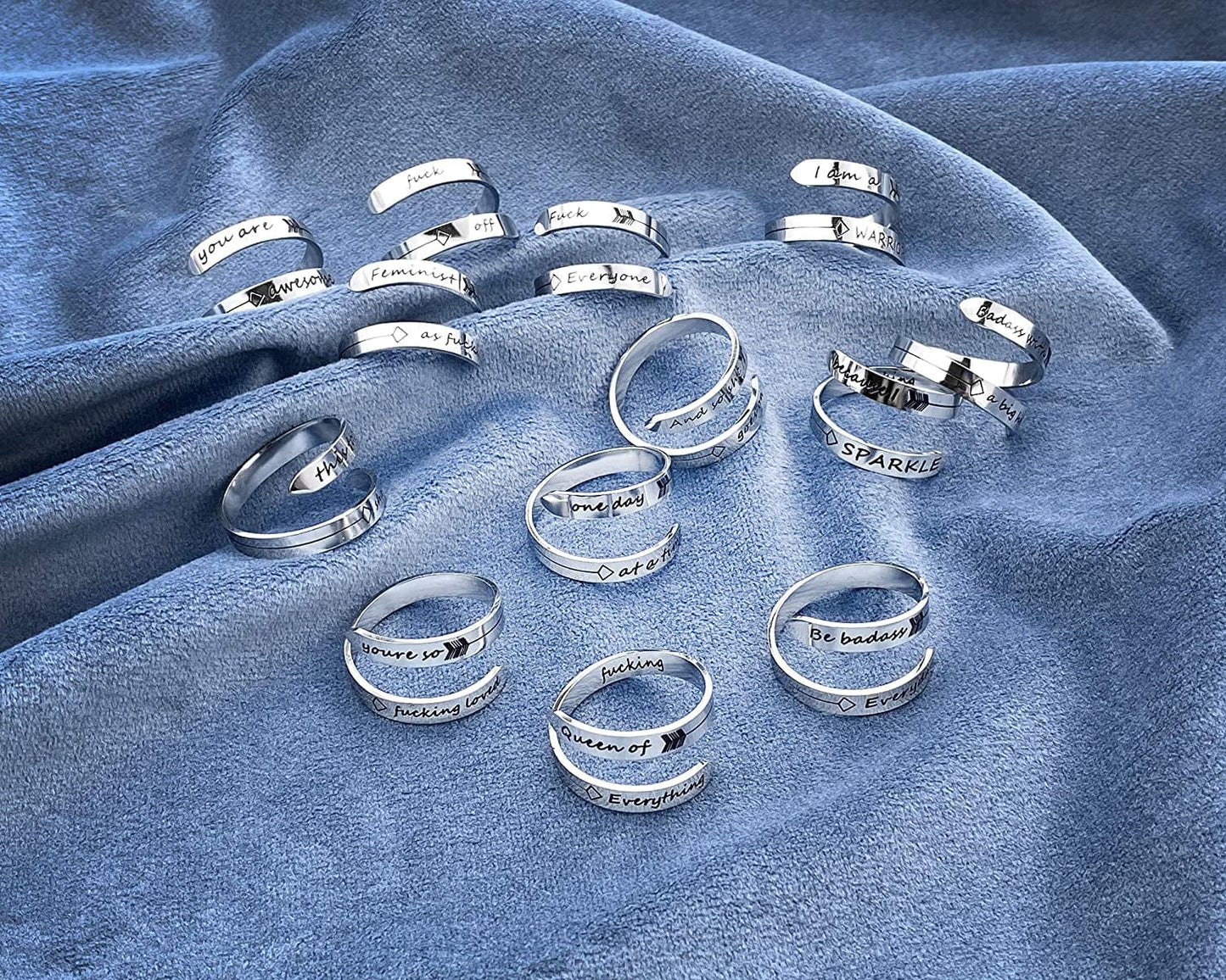 Vrycot Adjustable Inspirational Keep Going Ring Stainless Steel Adjustable Never Giver up Bands Cool Stacking Opening Gift for Women Statement