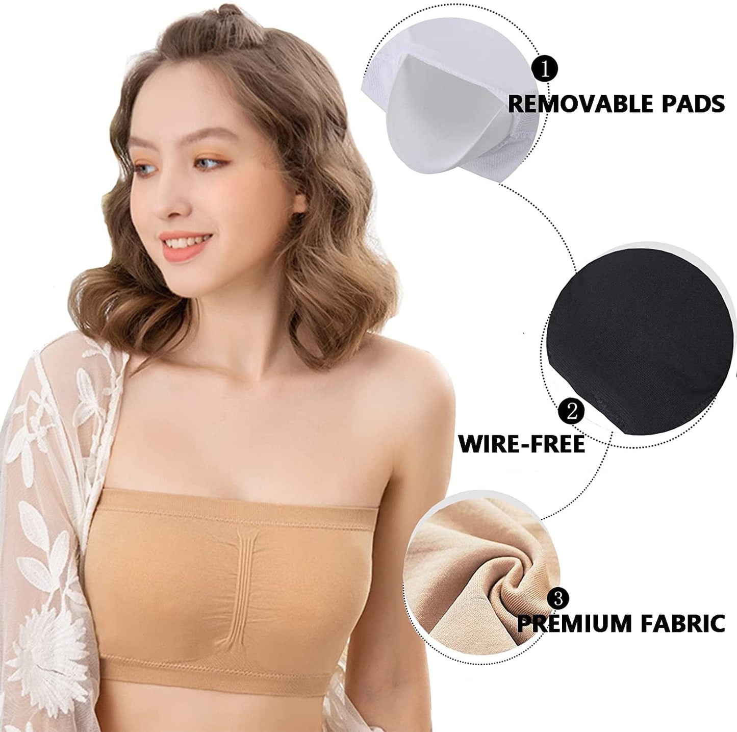 Wanture Women'S Padded Bandeau Bra, Strapless Basic Layer Summer Tube Top Bra Bralettes for Women 1-3 Packs