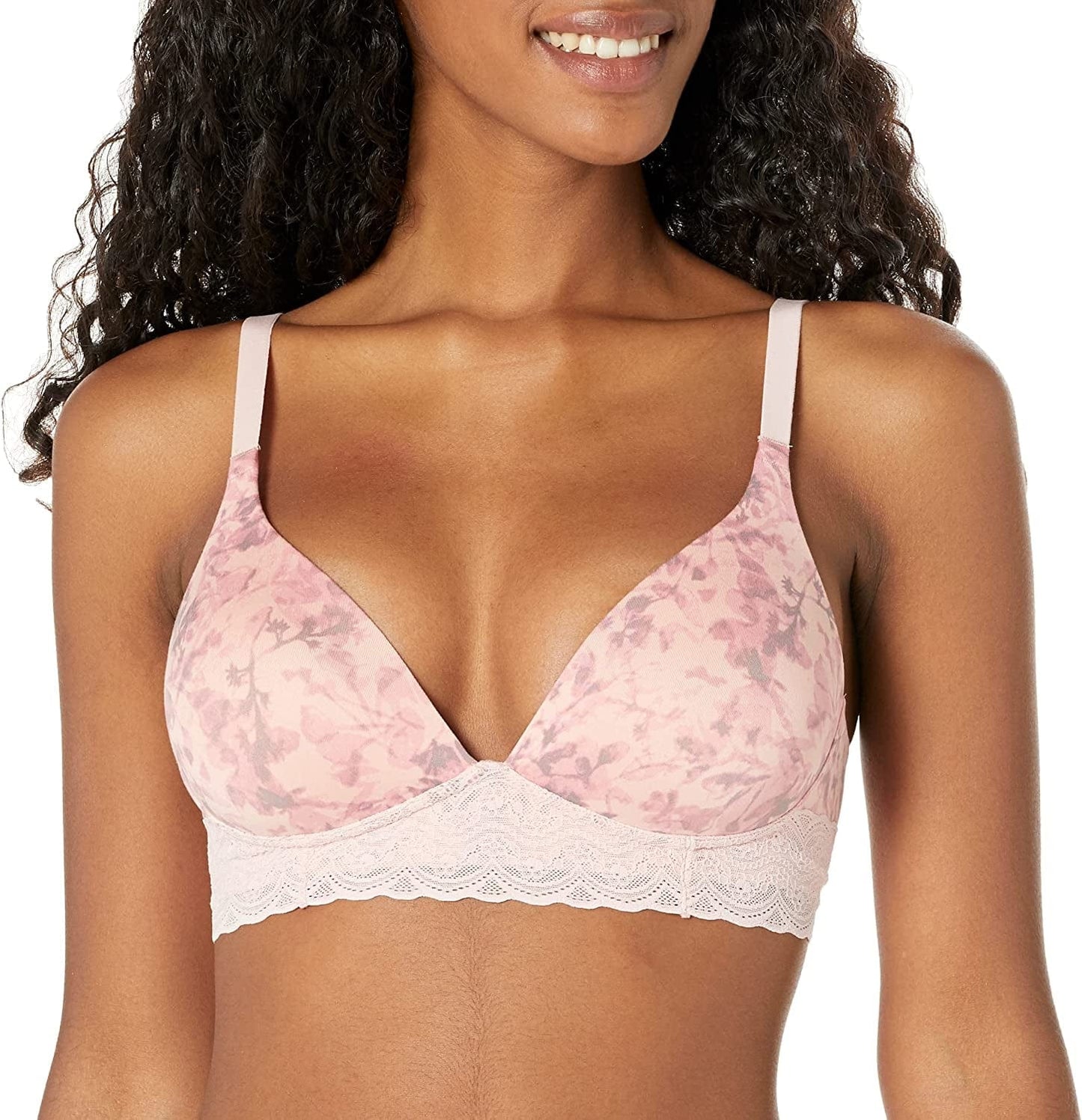 Warner'S Women'S Cloud 9 Super Soft Wireless Lightly Lined Comfort Bra Ro5691A Silver Pink Melted Floral Print / 36C