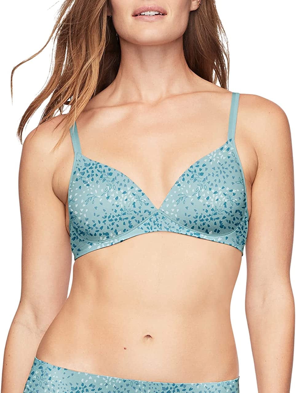 Warner'S Women'S Elements of Bliss Support and Comfort Wireless Lift T-Shirt Bra 1298 Canal Blue Petals / 38D