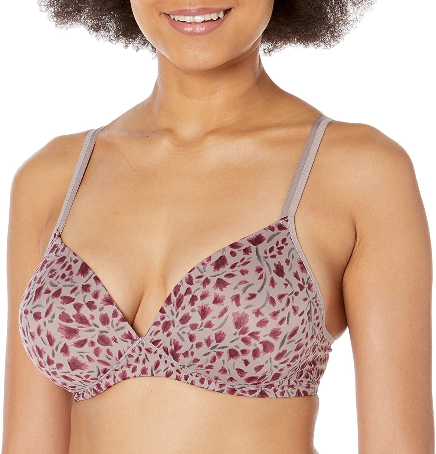 Warner'S Women'S Elements of Bliss Support and Comfort Wireless Lift T-Shirt Bra 1298 Mink Brushstroke Floral / 36C