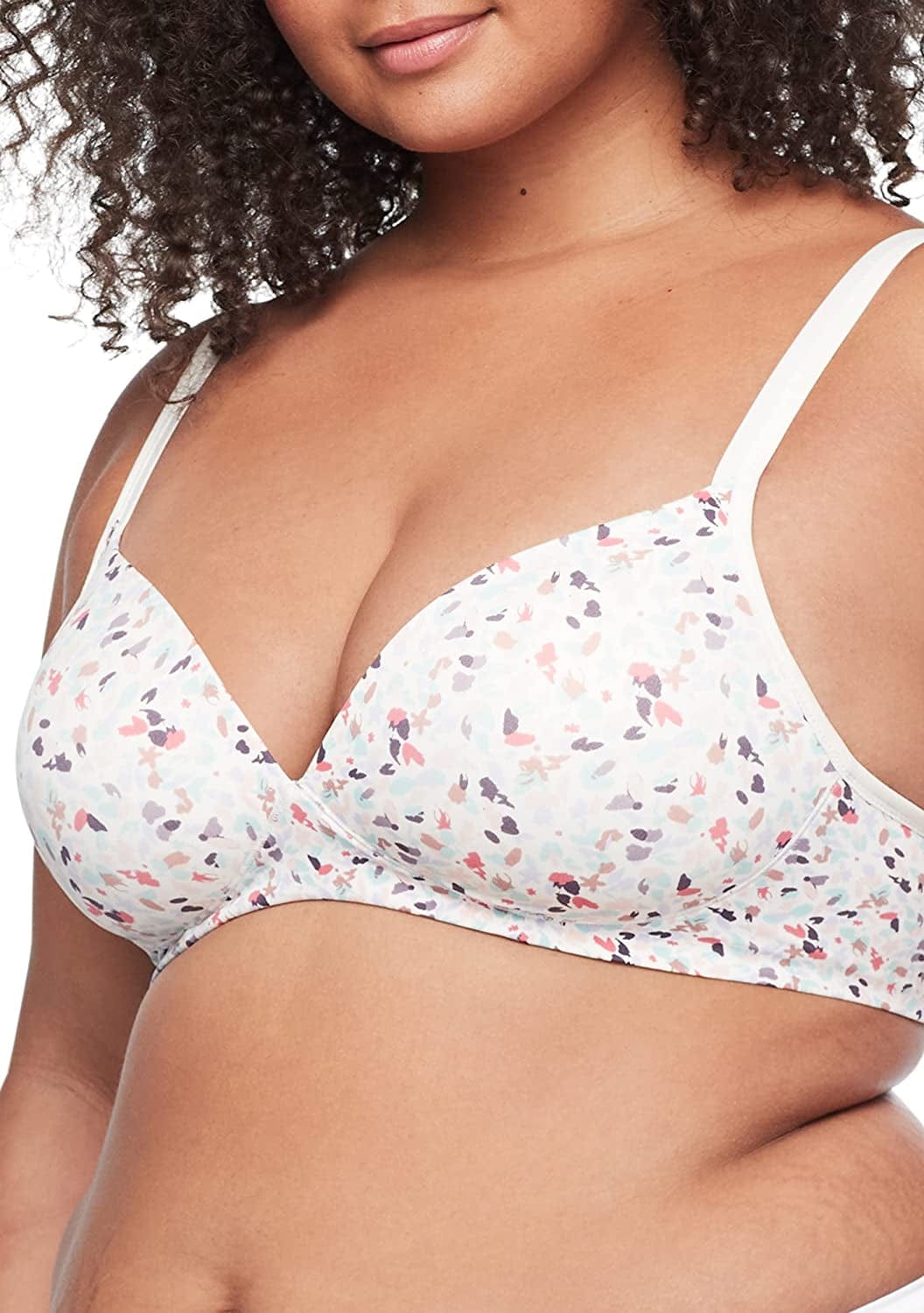 Warner'S Women'S Elements of Bliss Support and Comfort Wireless Lift T-Shirt Bra 1298 Ivory Mist Multi Paint Petals / 36C