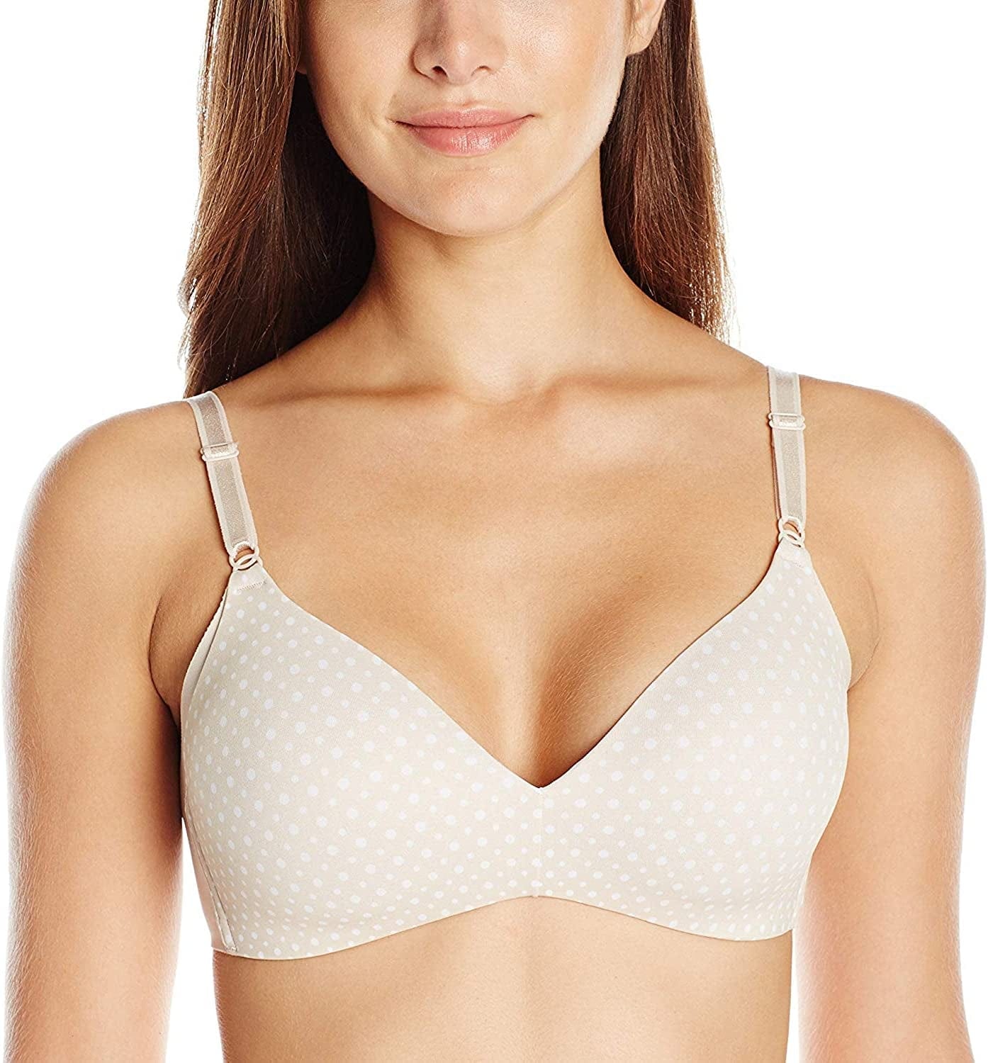 Warner'S Women'S No Side Effects Underarm-Smoothing Comfort Wireless Lightly Lined T-Shirt Bra 1056 Butterscotch/White Dot Print / 34A