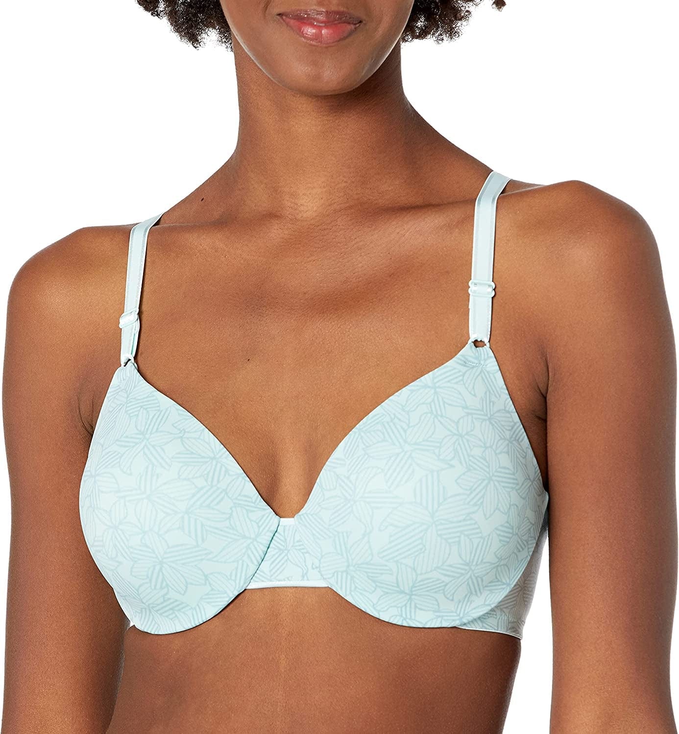 Warner’S Women’S This Is Not a Bra Full-Coverage Underwire Bra Icy Morn Striped Flora Print / 36D