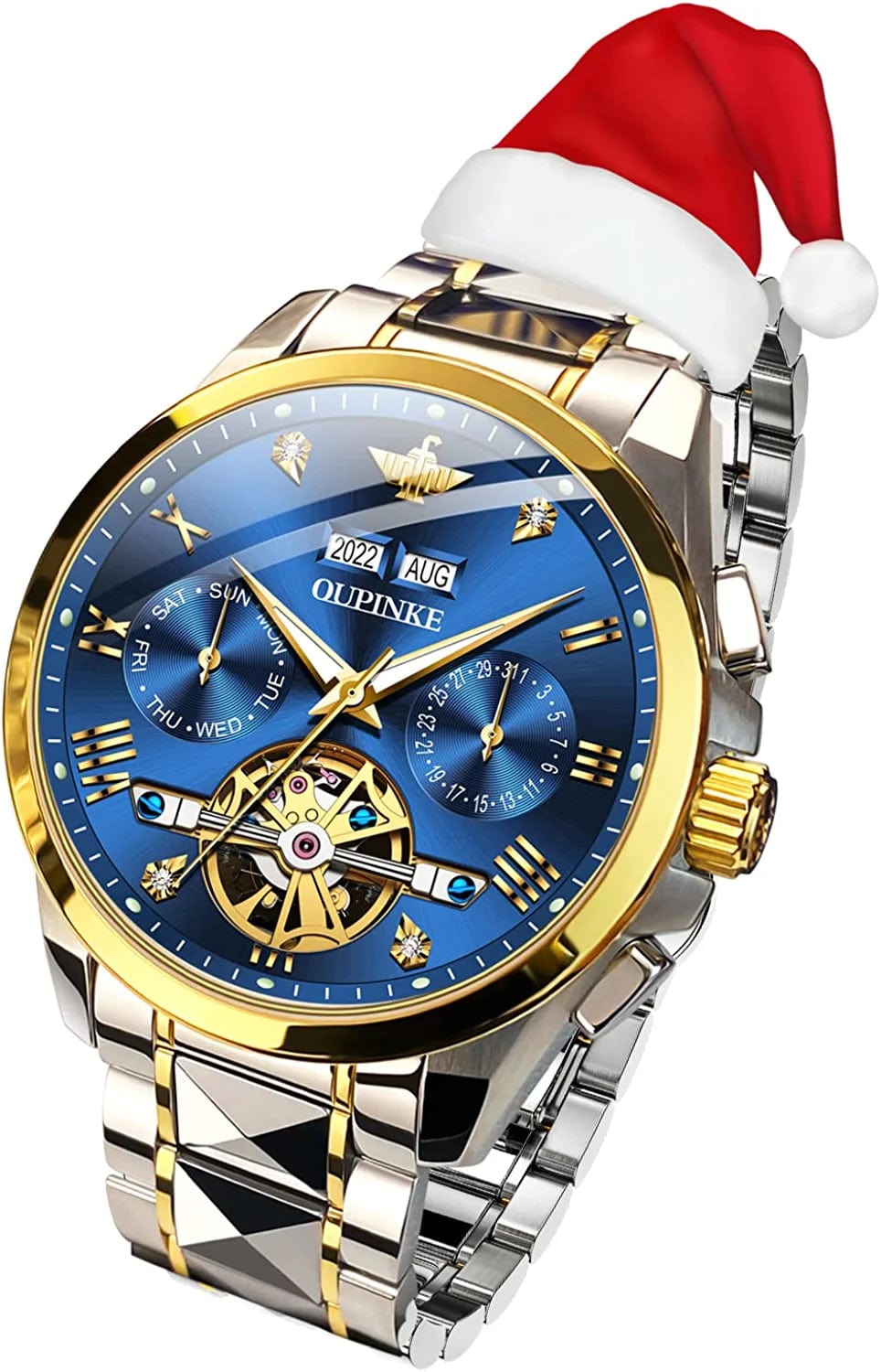 Watches for Men Luxury Automatic Mechanical Tungsten Steel Casual Luminous Formal Wristwatch Skeleton Waterproof Sapphire Calendar Best Gifts for Men Watch