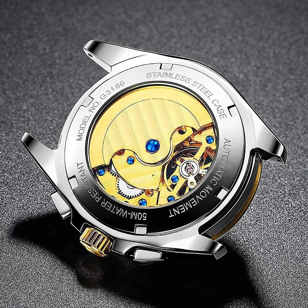 Watches for Men Luxury Automatic Mechanical Tungsten Steel Casual Luminous Formal Wristwatch Skeleton Waterproof Sapphire Calendar Best Gifts for Men Watch