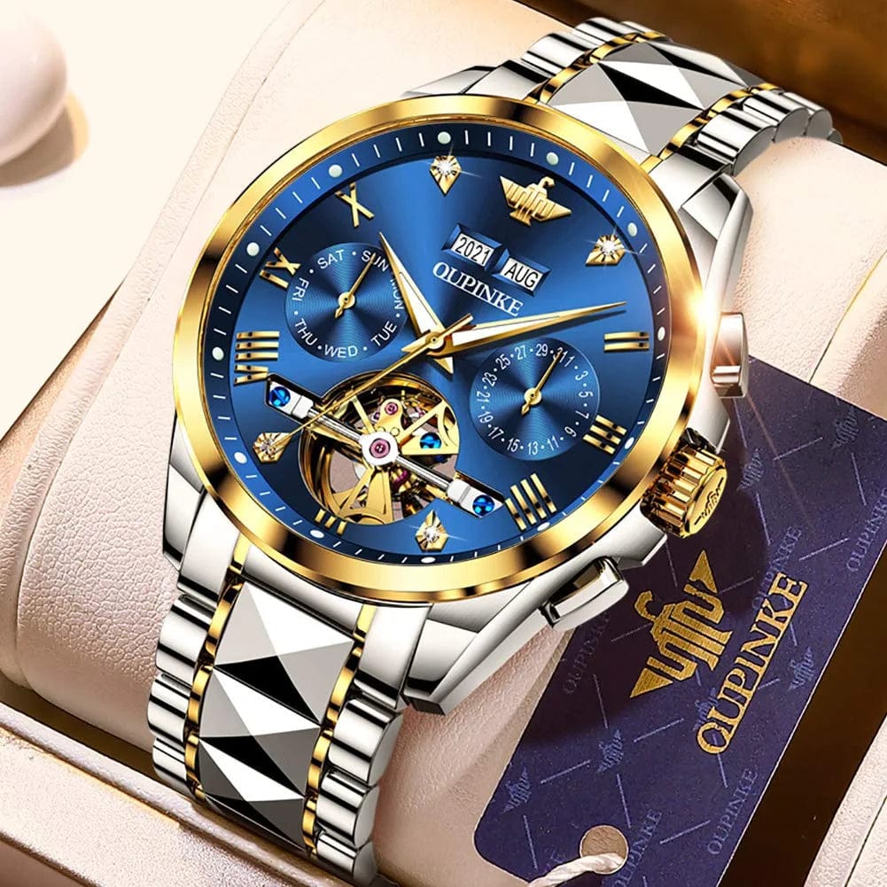 Watches for Men Luxury Automatic Mechanical Tungsten Steel Casual Luminous Formal Wristwatch Skeleton Waterproof Sapphire Calendar Best Gifts for Men Watch