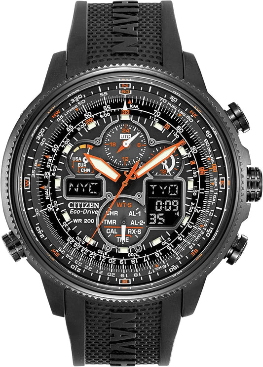 Watches JY8035-04E Navihawk A-T Eco-Drive Perpetual Chrono Strap Watch Black