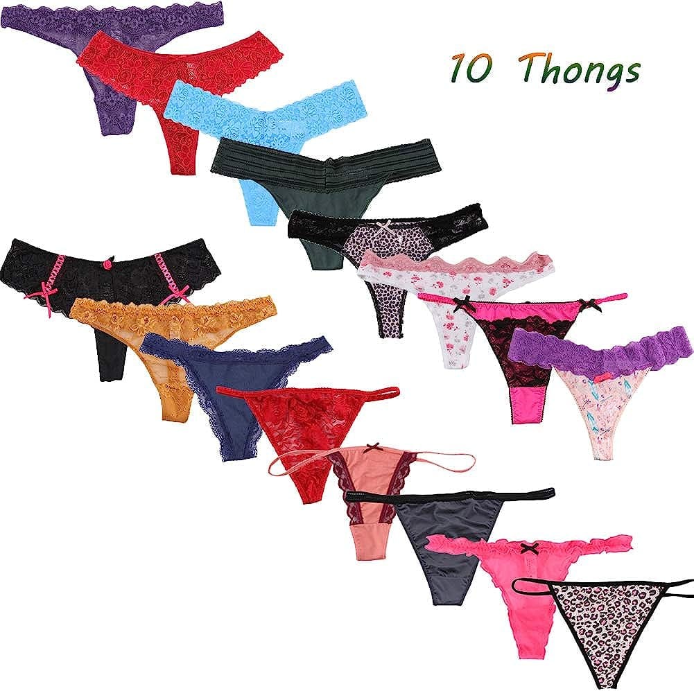 WDX Variety Panties G String Thongs for Women Sexy Womens Underwear Cheeky Tangas (10 Pack)