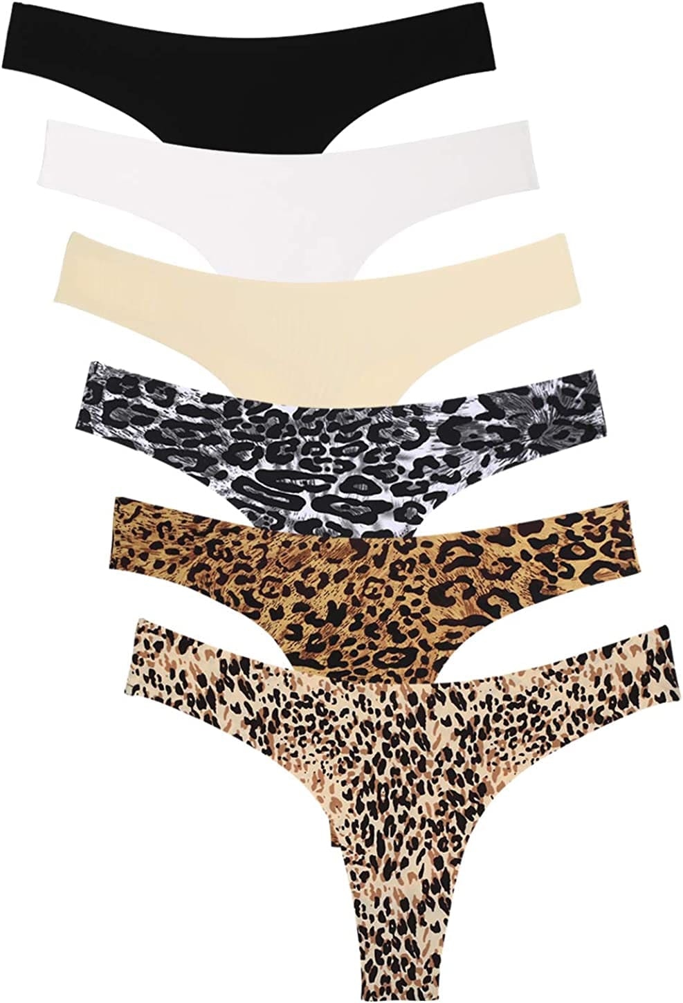 Wealurre Women'S Microfiber Low Rise No Show Thong Pantie B/W/a/Leopard / Small