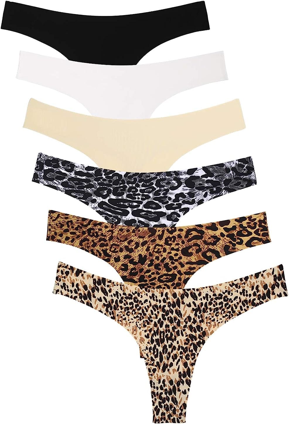 Wealurre Women'S Microfiber Low Rise No Show Thong Pantie B/W/a/Leopard / Large