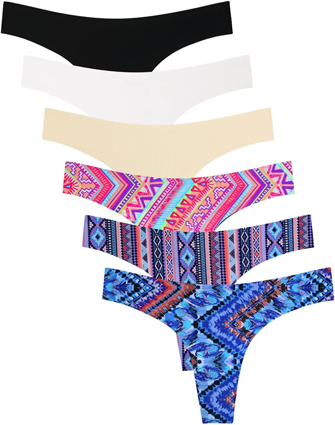 Wealurre Women'S Microfiber Low Rise No Show Thong Pantie B/W/a/Color / Small