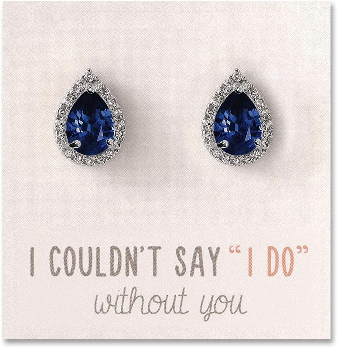 Wedding Bridesmaid Jewelry Gift - Pear Teardrop Stud Post or Clip on Earrings in Gold, Rose Gold, Silver Post - Blue