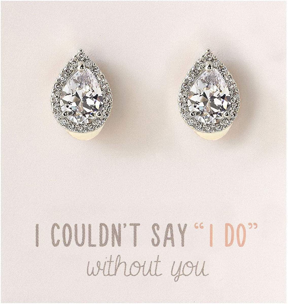 Wedding Bridesmaid Jewelry Gift - Pear Teardrop Stud Post or Clip on Earrings in Gold, Rose Gold, Silver Clip-on - Silver