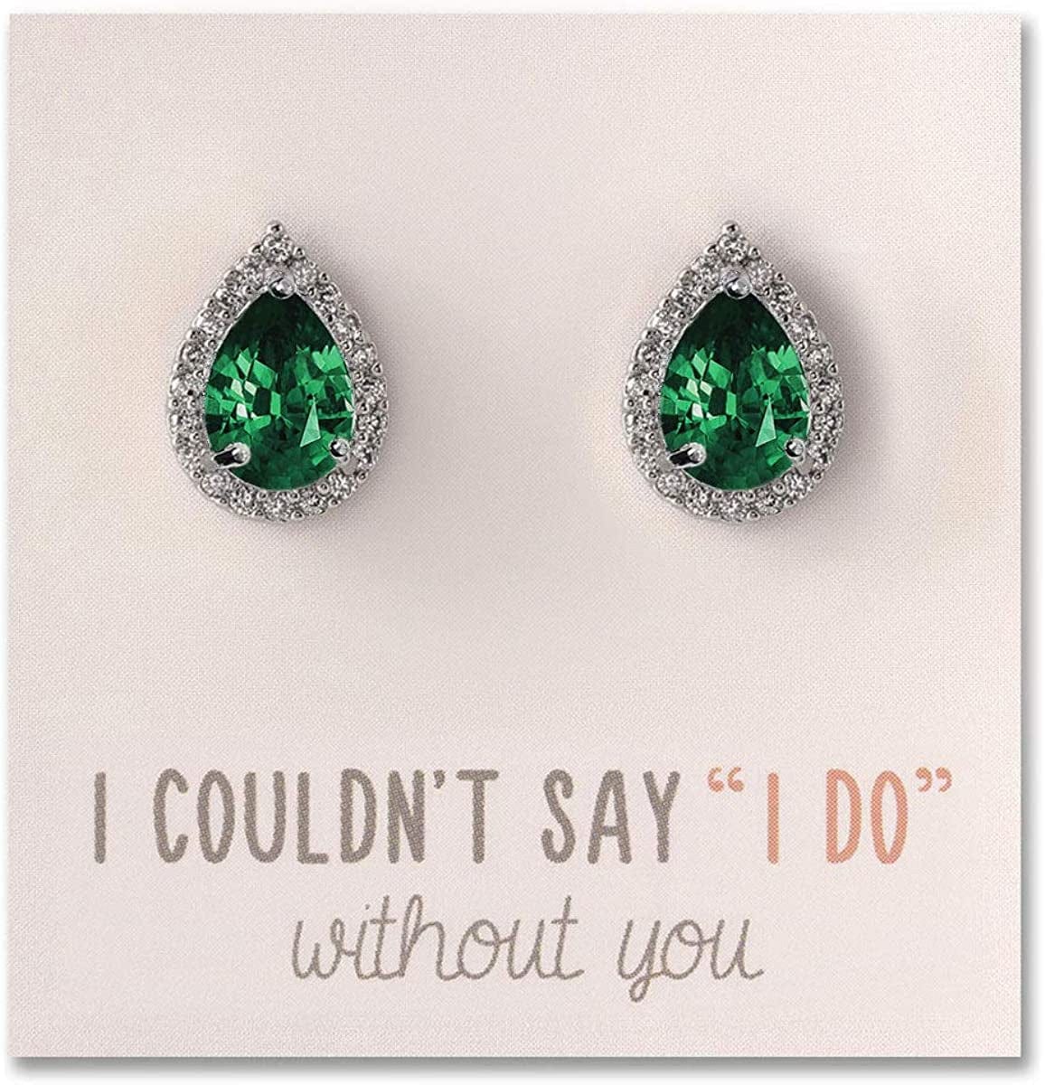 Wedding Bridesmaid Jewelry Gift - Pear Teardrop Stud Post or Clip on Earrings in Gold, Rose Gold, Silver Post - Green