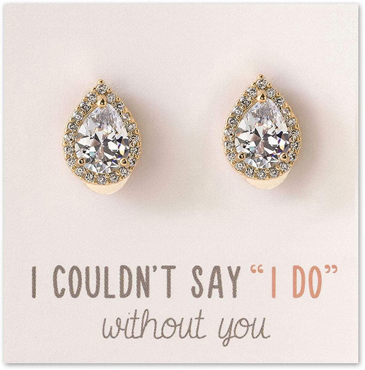 Wedding Bridesmaid Jewelry Gift - Pear Teardrop Stud Post or Clip on Earrings in Gold, Rose Gold, Silver Clip-on - Gold