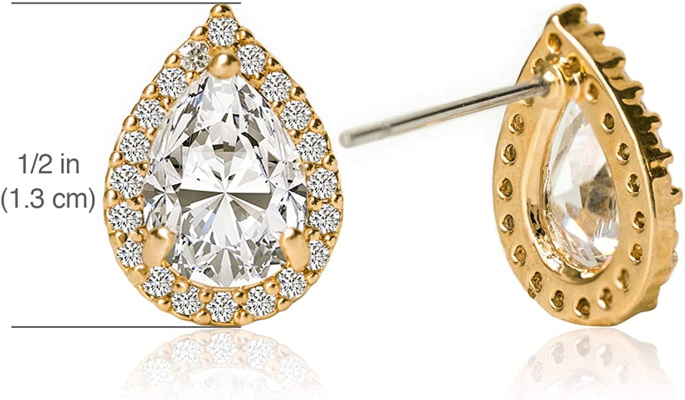 Wedding Bridesmaid Jewelry Gift - Pear Teardrop Stud Post or Clip on Earrings in Gold, Rose Gold, Silver