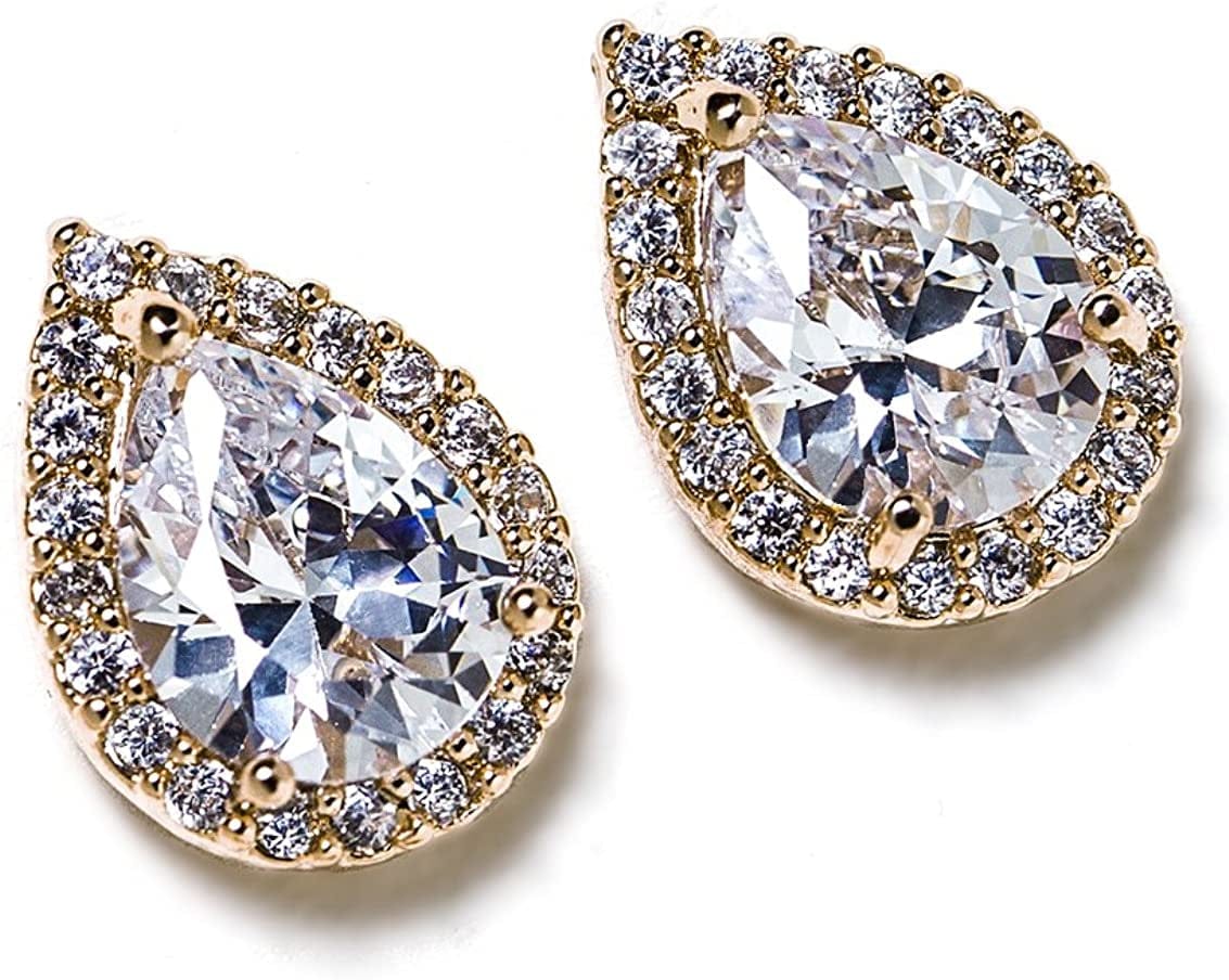 Wedding Bridesmaid Jewelry Gift - Pear Teardrop Stud Post or Clip on Earrings in Gold, Rose Gold, Silver