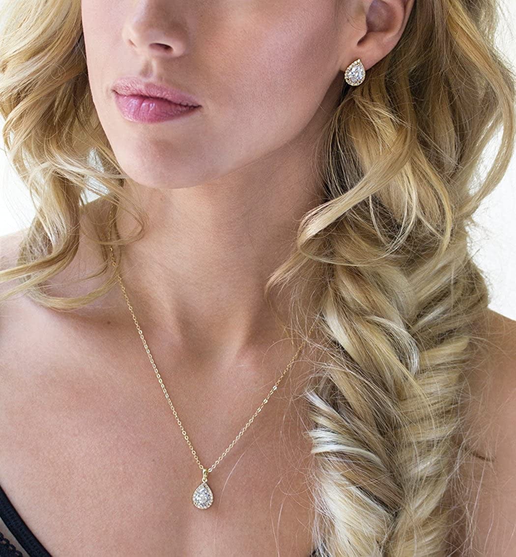 Wedding Bridesmaid Jewelry Gift - Pear Teardrop Stud Post or Clip on Earrings in Gold, Rose Gold, Silver