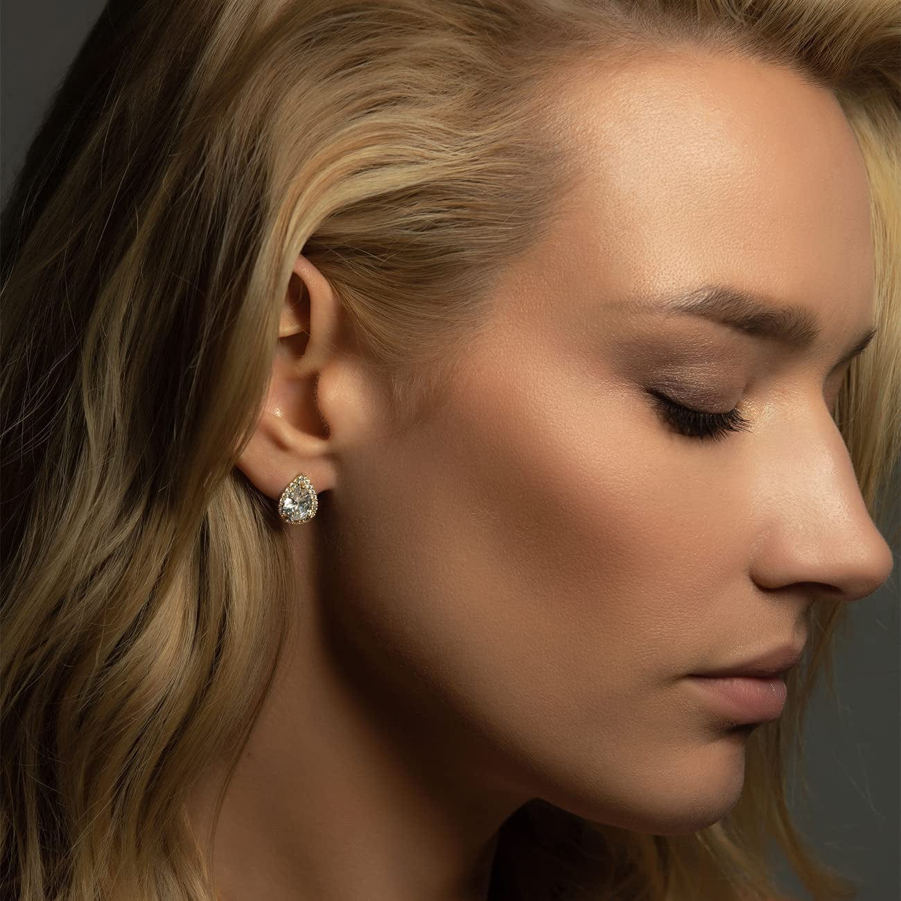 Wedding Bridesmaid Jewelry Gift - Pear Teardrop Stud Post or Clip on Earrings in Gold, Rose Gold, Silver