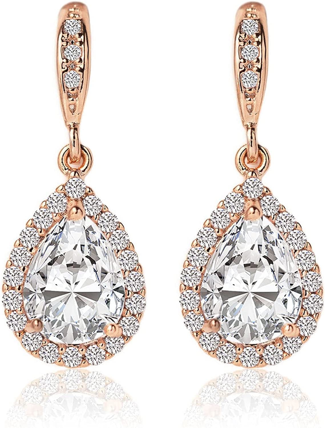 Wedding Bridesmaids Gift Drop Dangle Earrings or Jewelry Set in Silver, Yellow Gold, Rose Gold Earrings Only - Rose Gold