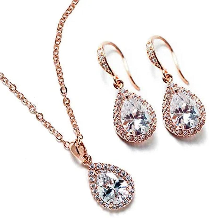 Wedding Bridesmaids Gift Drop Dangle Earrings or Jewelry Set in Silver, Yellow Gold, Rose Gold