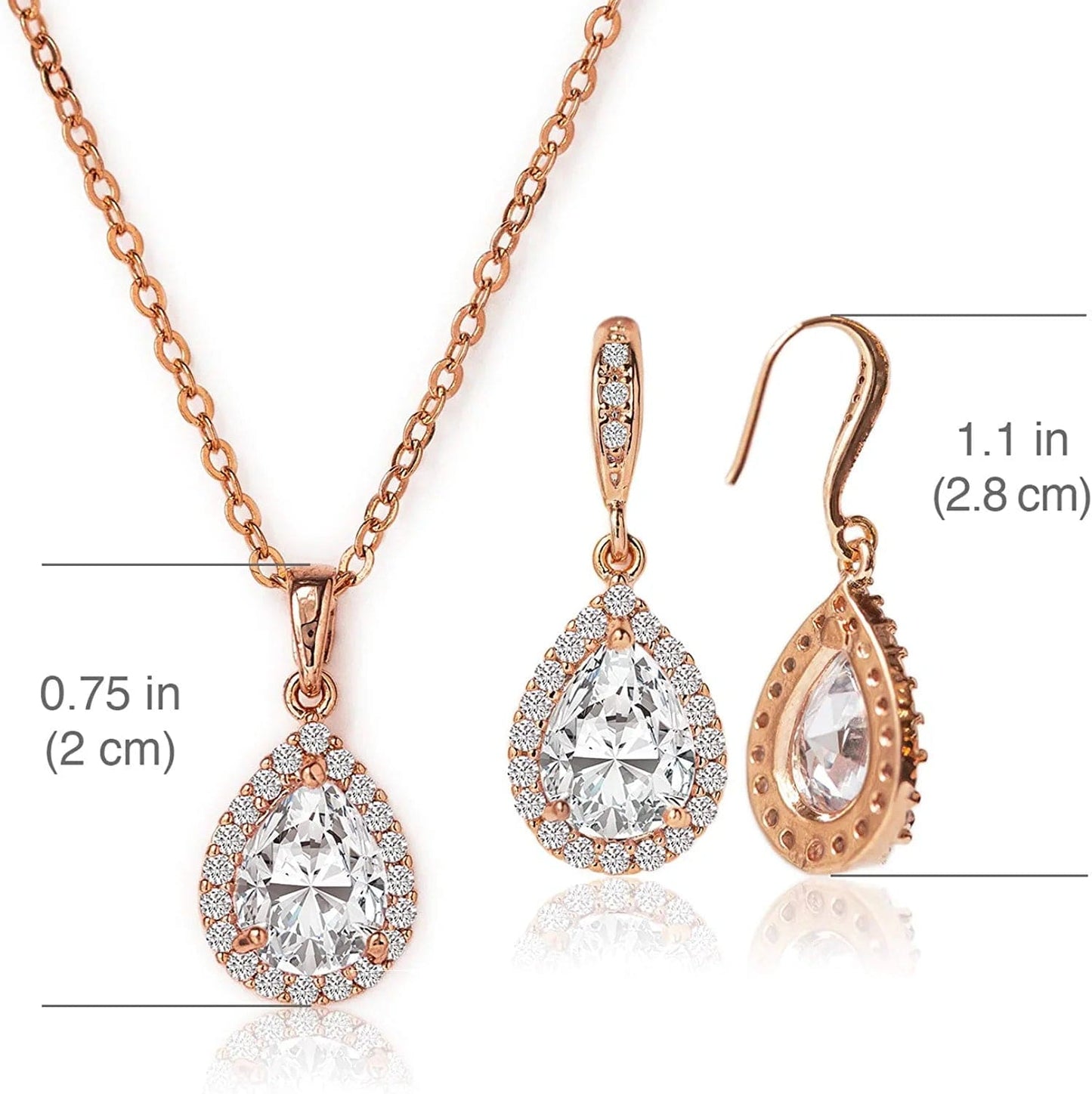 Wedding Bridesmaids Gift Drop Dangle Earrings or Jewelry Set in Silver, Yellow Gold, Rose Gold