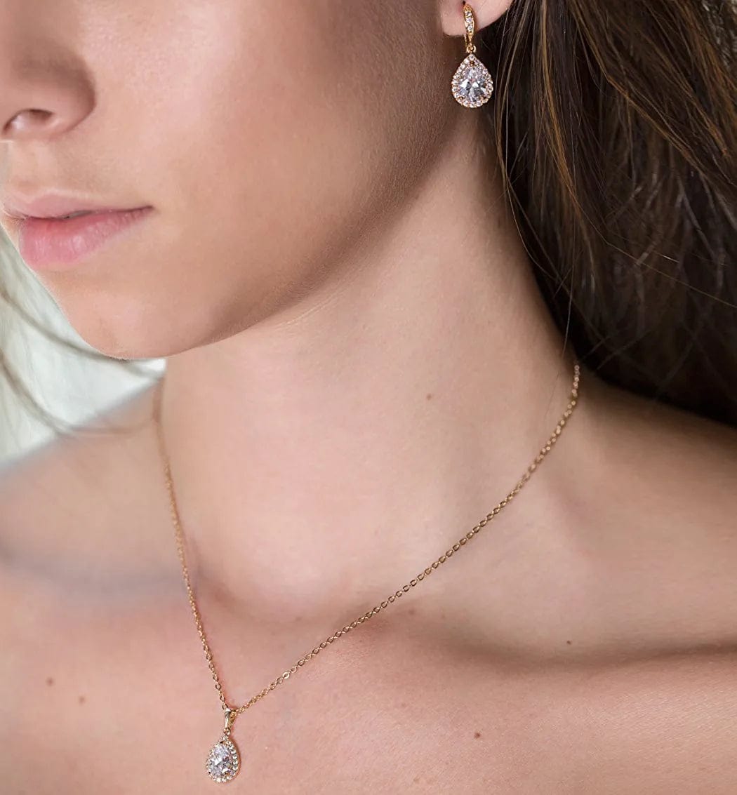 Wedding Bridesmaids Gift Drop Dangle Earrings or Jewelry Set in Silver, Yellow Gold, Rose Gold
