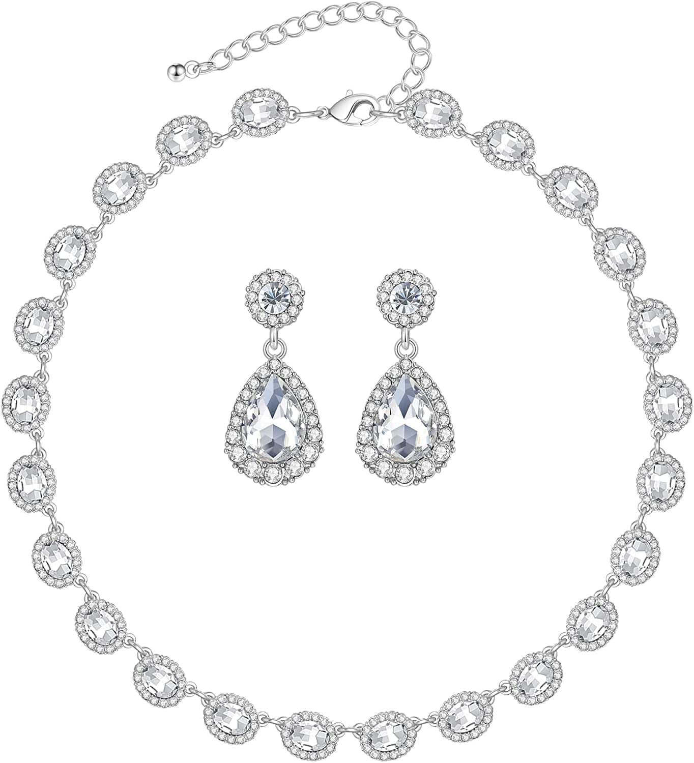 Wedding Jewelry Set for Women Bridal Necklace and Earrings for Bridemaids Costume Jewelry Set for Women Bridal Jewelry Set for Wedding Prom Jewelry Set Crystal