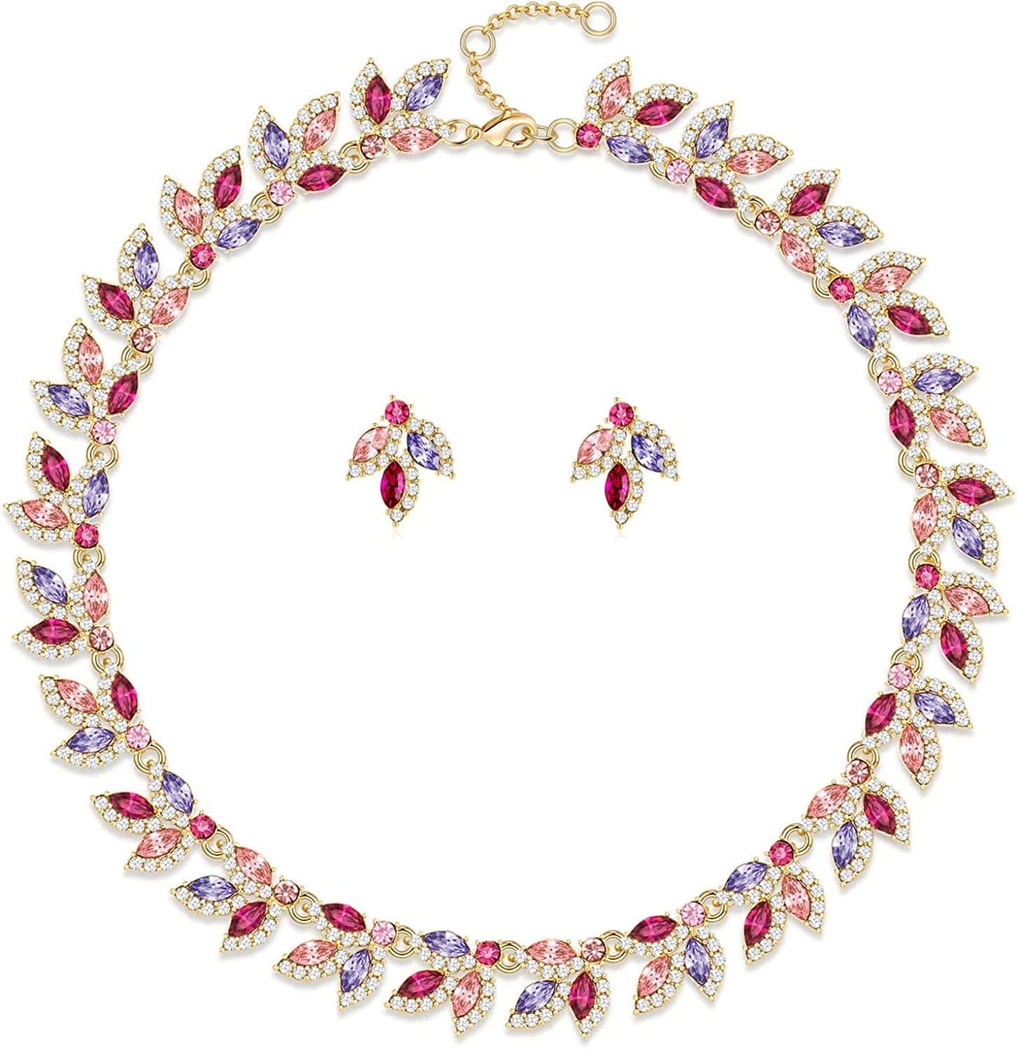 Wedding Jewelry Set Rhinestone Necklace Bridal Jewelry Set Costume Jewelry Sets for Women Wedding Bridal Jewelry Purple