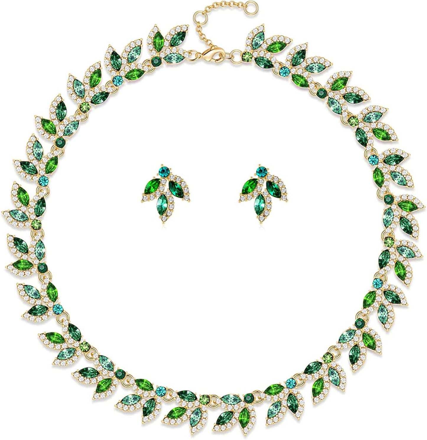 Wedding Jewelry Set Rhinestone Necklace Bridal Jewelry Set Costume Jewelry Sets for Women Wedding Bridal Jewelry Green