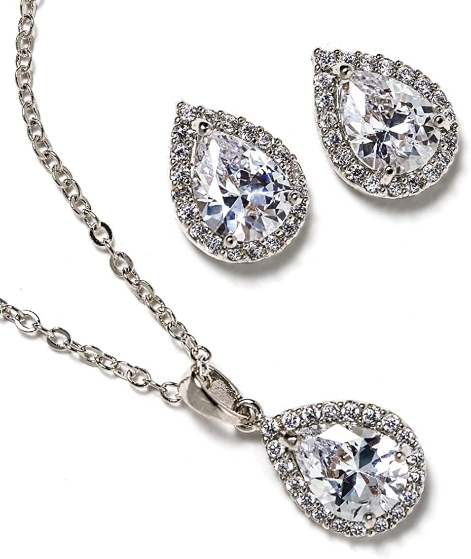 Wedding Jewelry Set, Tear Drop Necklace and Earrings Set in Gold, Rose Gold, Silver