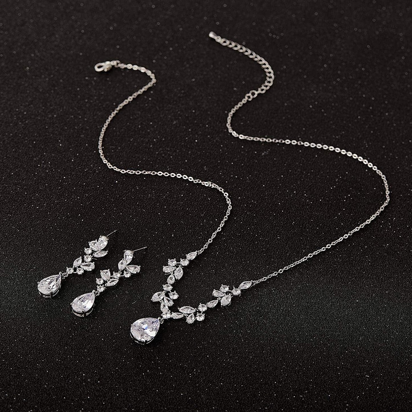 Wedding Jewelry Sets for Brides Bridesmaid Women, CZ Marquise Teardrop Bridal Necklace Earrings Set Wedding Prom Costume Jewelry Gifts