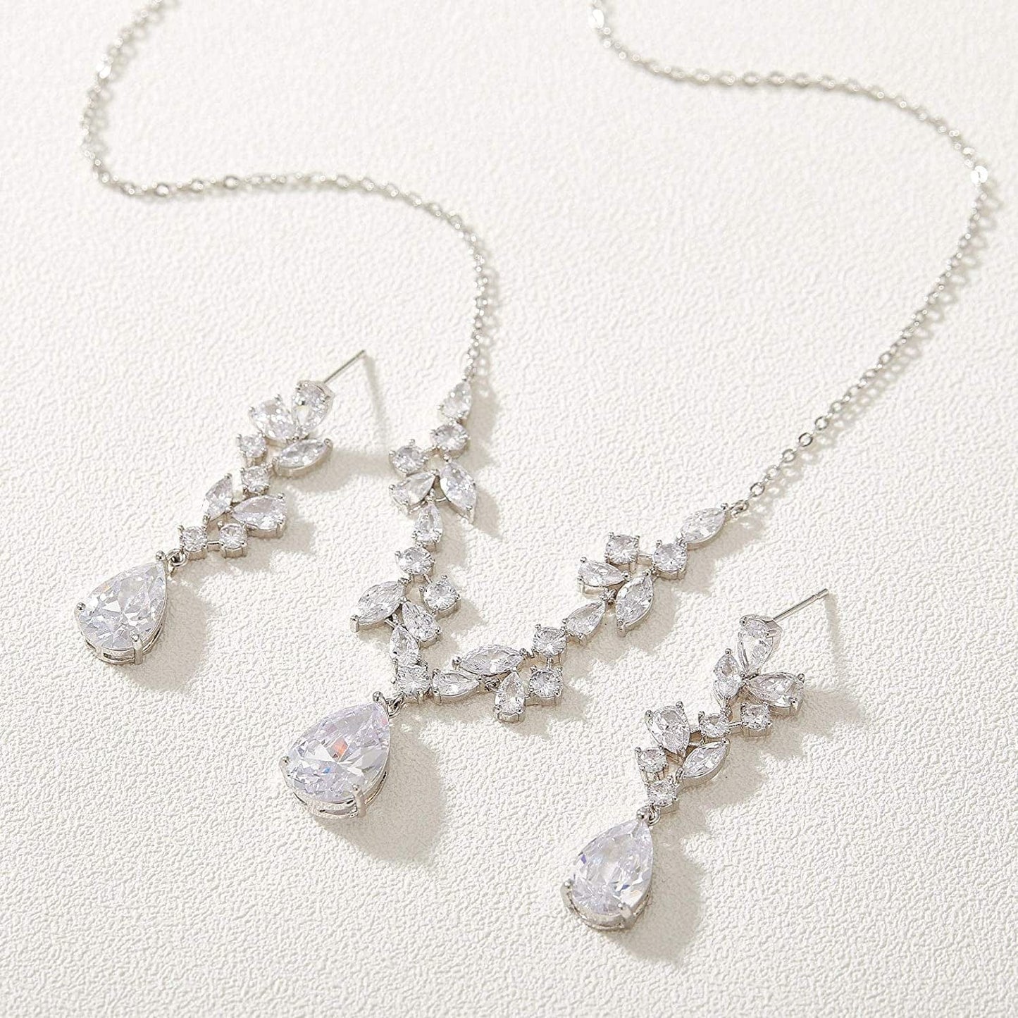 Wedding Jewelry Sets for Brides Bridesmaid Women, CZ Marquise Teardrop Bridal Necklace Earrings Set Wedding Prom Costume Jewelry Gifts