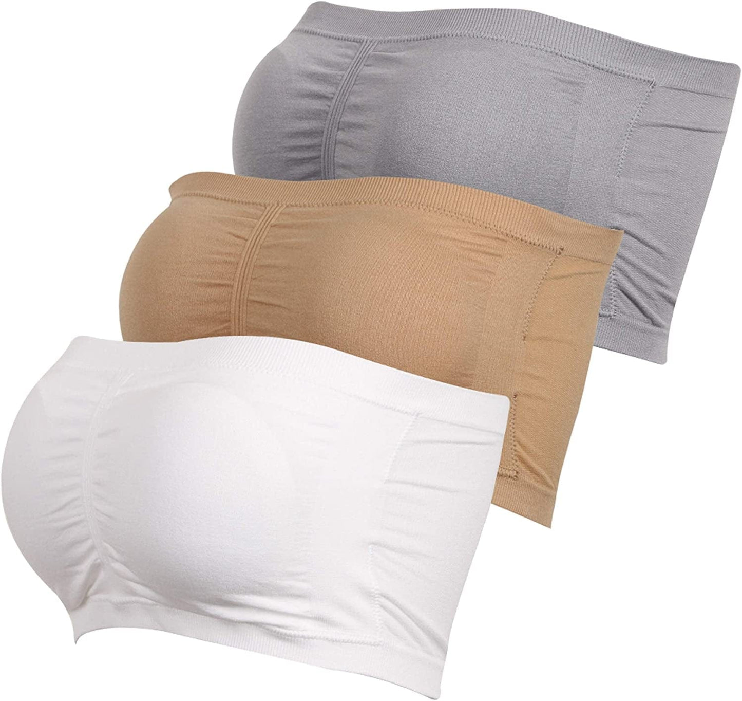 Wemeweme Padded Bandeau Tube Top Bra Strapless Bralette Soft Bra for Women Size S-XXXL,3 Pack Beigex1/Whitex1/Greyx1 / 3X-Large