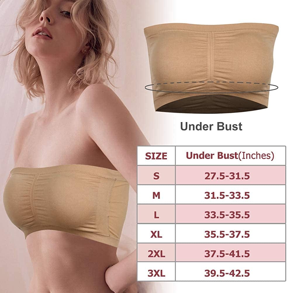 Wemeweme Padded Bandeau Tube Top Bra Strapless Bralette Soft Bra for Women Size S-XXXL,3 Pack