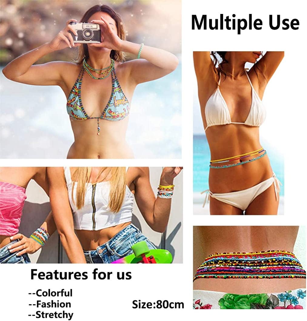 WFYOU 18-24 Pcs Waist Beads for Women Colorful African Waist Beads Body Belly Waist Chain Summer Bikini Jewelry for Woman Girl Apparel & Accessories > Jewelry > Body Jewelry WFYOU