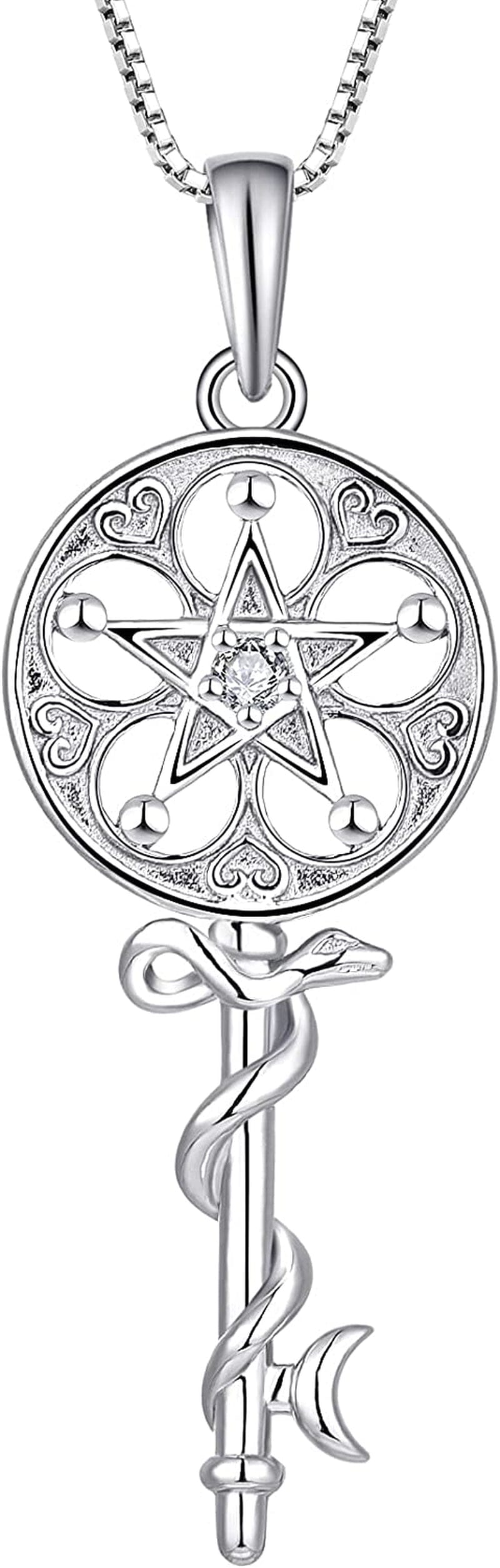 Wheel of Hecate Necklace S925 Silver Wiccan Pagan Goddess Necklace Literary Jewelry Women Pentagon Key Pendant
