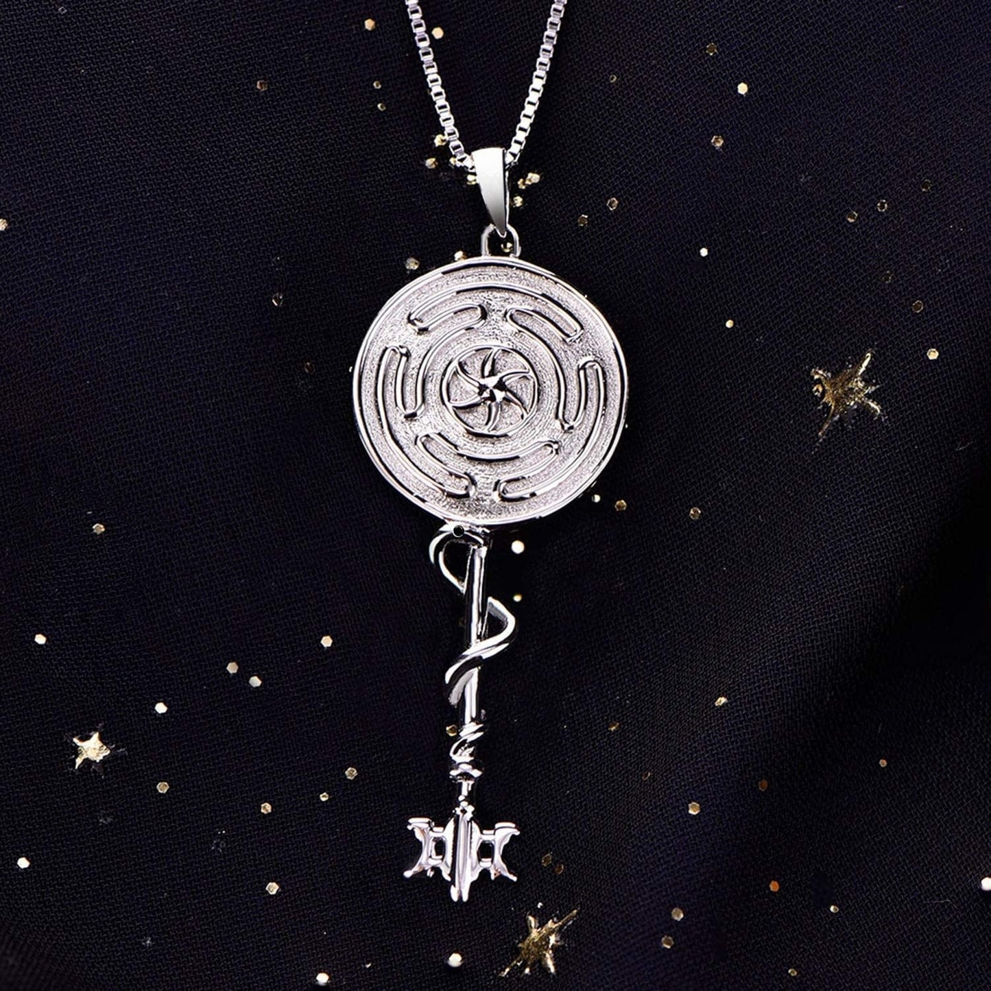 Wheel of Hecate Necklace S925 Silver Wiccan Pagan Goddess Necklace Literary Jewelry