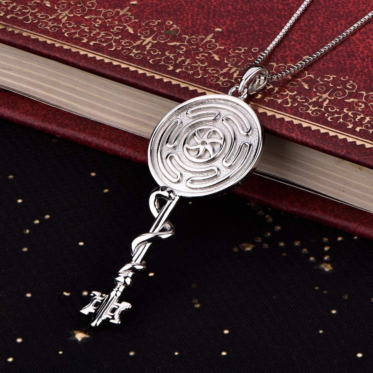 Wheel of Hecate Necklace S925 Silver Wiccan Pagan Goddess Necklace Literary Jewelry