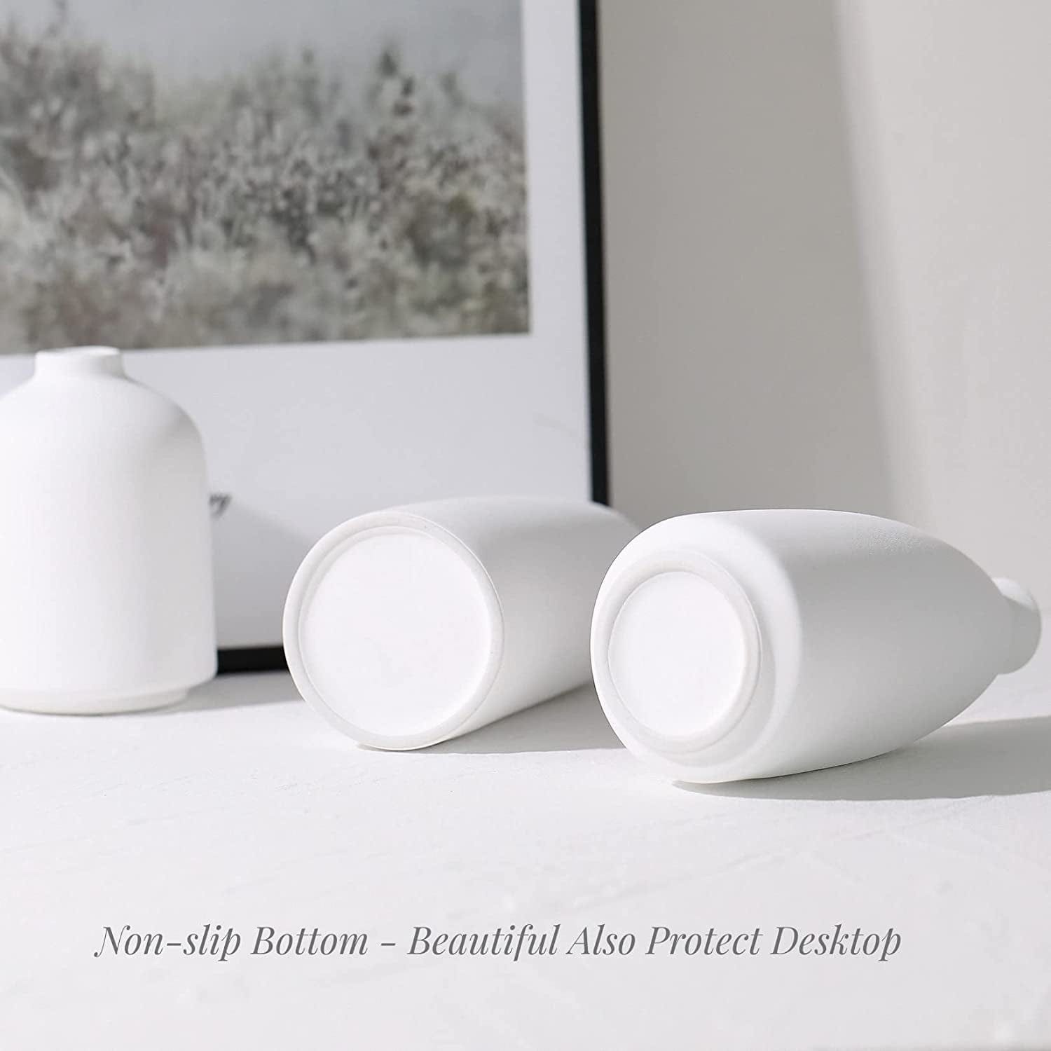 White Ceramic Vase for Decor, Small Flower Vases Set - 3 for Modern Rustic Farmhouse, Decorative Vase for Pampas Grass & Dried Flowers, Idea Bookshelf Décor, Dining Table Decor