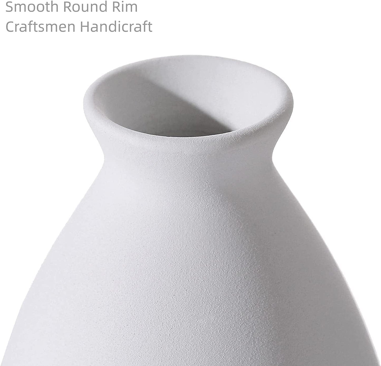 White Ceramic Vase for Decor, Small Flower Vases Set - 3 for Modern Rustic Farmhouse, Decorative Vase for Pampas Grass & Dried Flowers, Idea Bookshelf Décor, Dining Table Decor